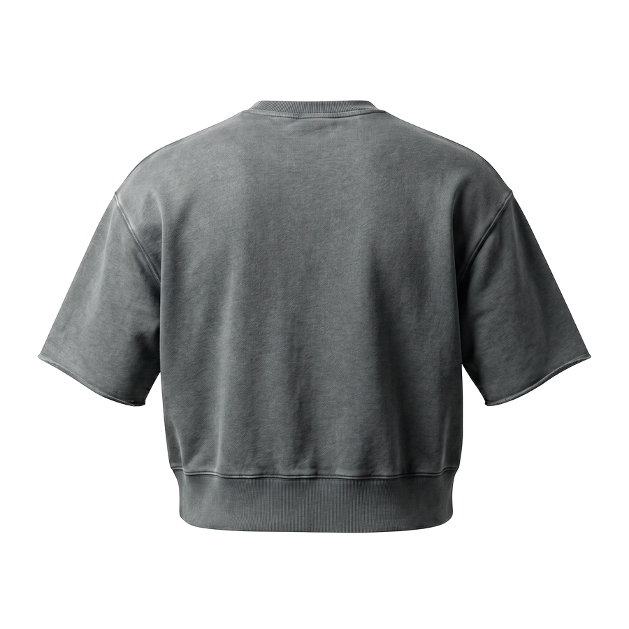 NILO Master Heavyweight oversized charcoal grey cotton t-shirt, back view with structured fit and ribbed hem.