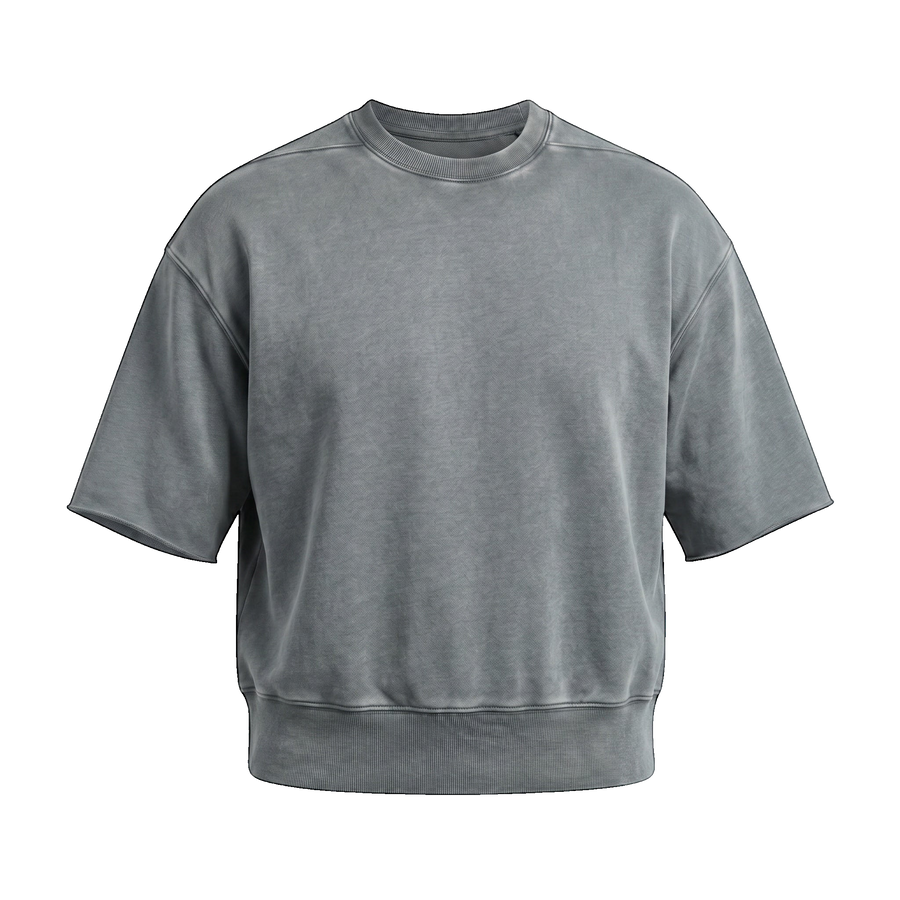 NILO Master heavyweight oversized grey cotton t-shirt with a structured fit and ribbed hem on a black background.