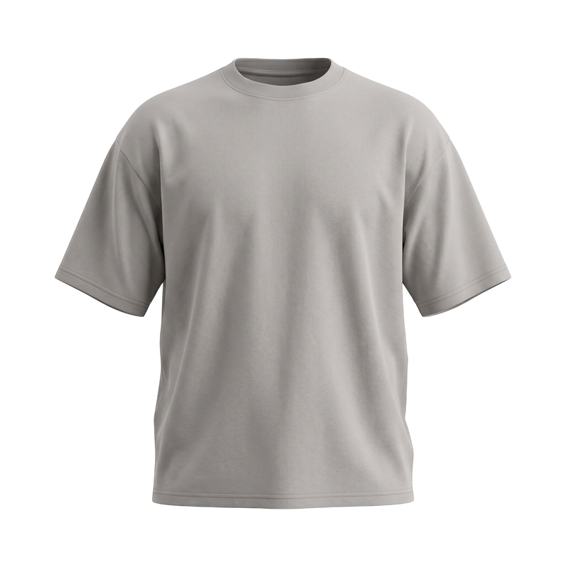 NILO Frame Loose Tee in light grey, crafted from soft 100% cotton with a relaxed fit and drop shoulder design.