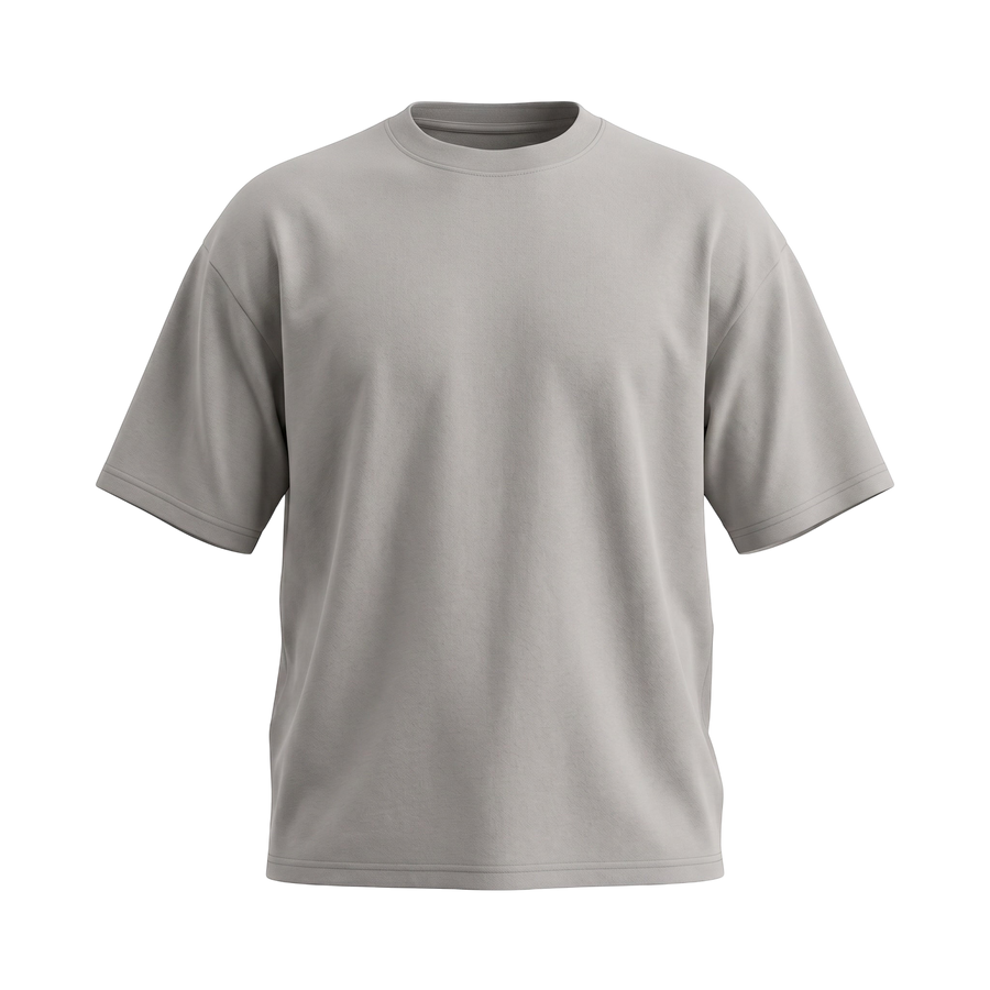 NILO Frame Loose Tee in light grey, crafted from soft 100% cotton with a relaxed fit and drop shoulder design.
