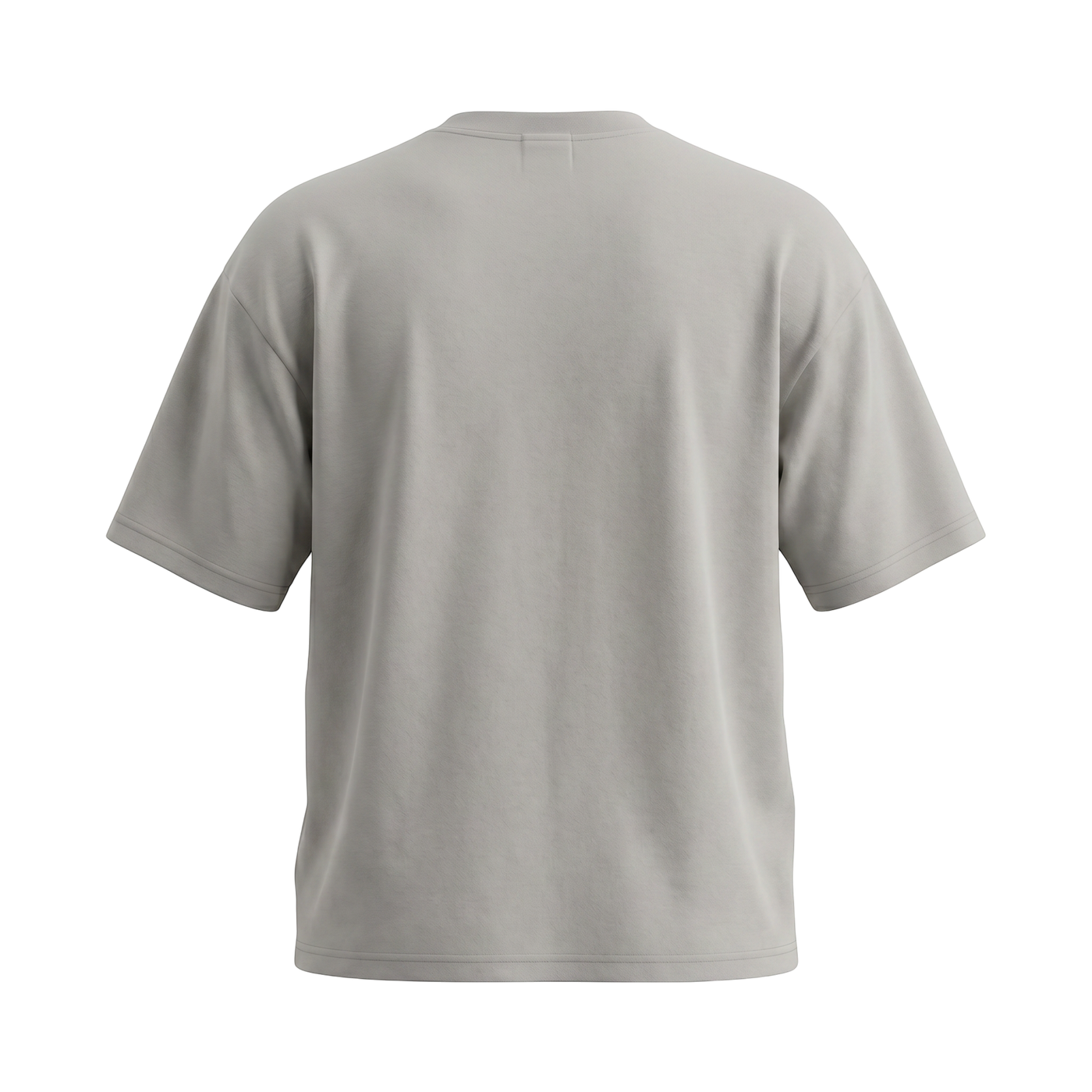 NILO Frame Loose Tee in light grey cotton with a relaxed fit and drop shoulders, back view.