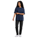 NILO Frame Loose Tee in navy blue cotton with drop shoulders worn by a woman with black jeans and white sneakers