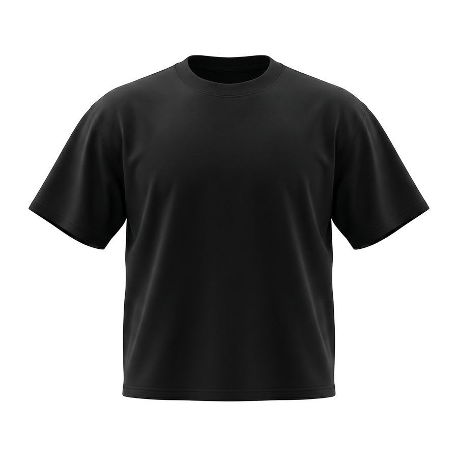 NILO Studio Heavyweight black cotton t-shirt with a relaxed fit and drop shoulders.