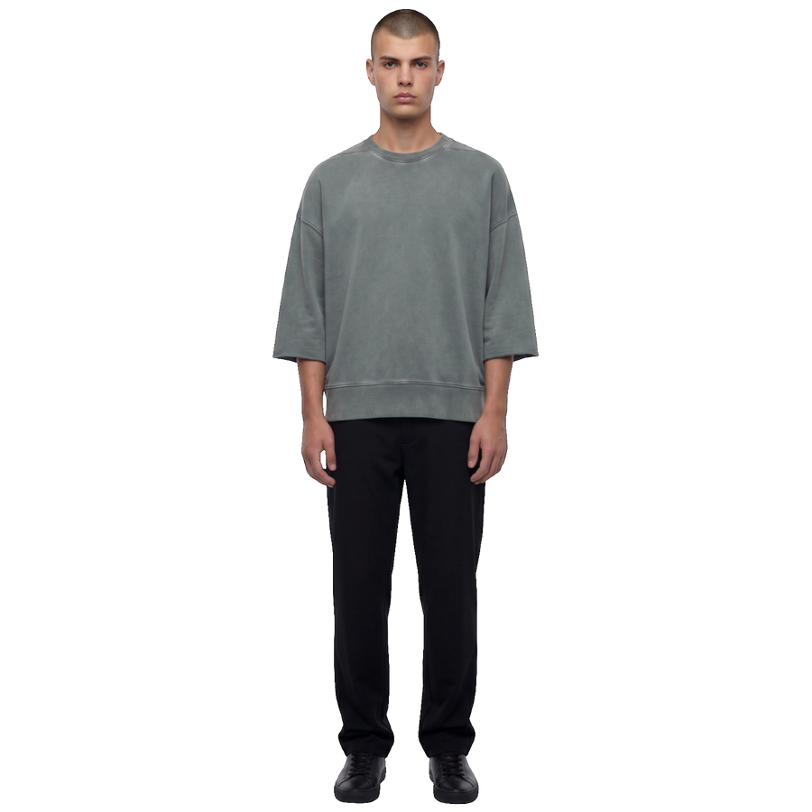 NILO Master heavyweight oversized tee in washed grey cotton with a structured fit worn by a male model