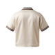 Back view of NILO Sequence striped polo tee in cream polyester with brown collar and sleeve trim