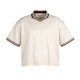 NILO Sequence Striped Polo Tee in cream polyester with brown and white ribbed collar and sleeve trim.