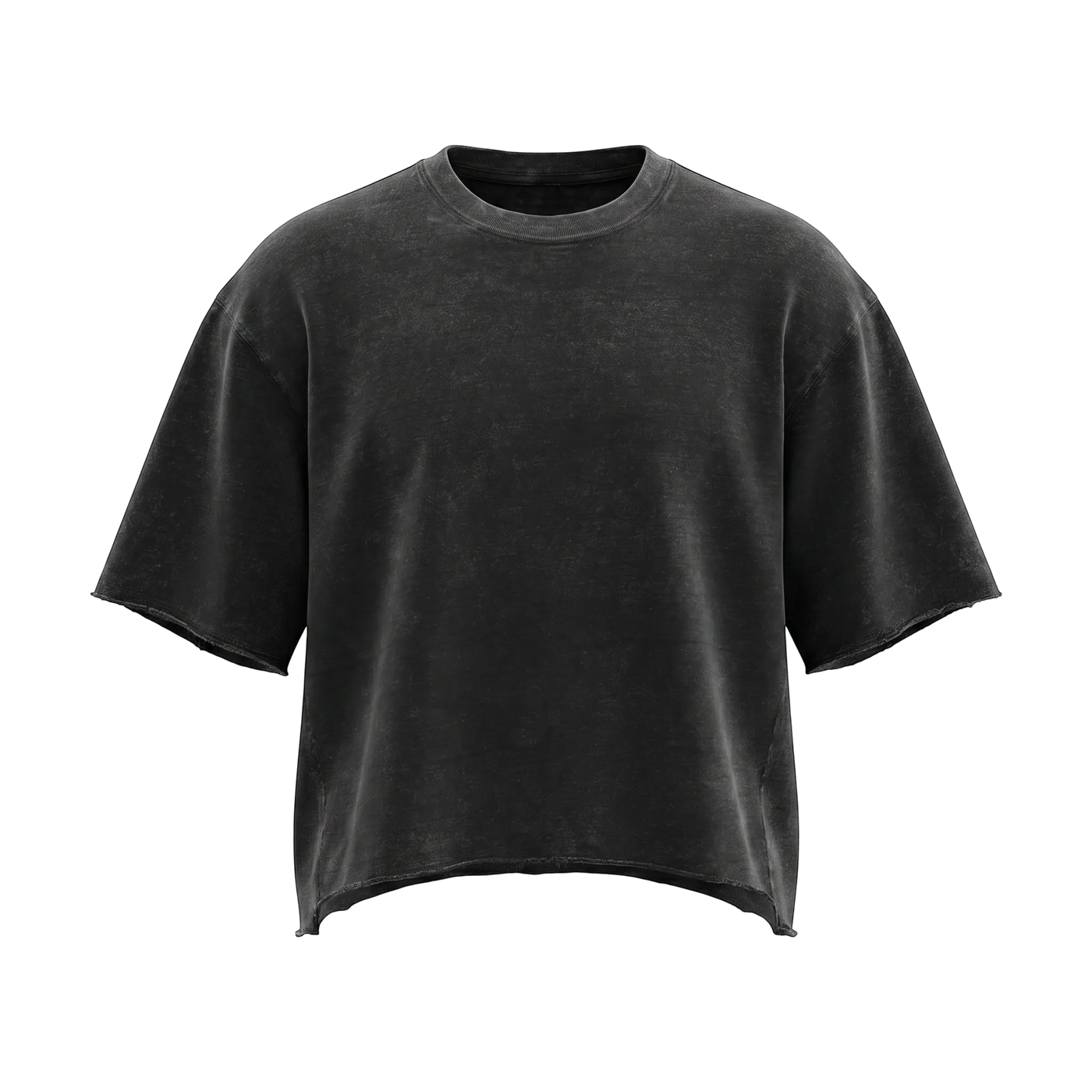 NILO Director snow-washed black boxy t-shirt in heavyweight cotton with raw edge hem and sleeves