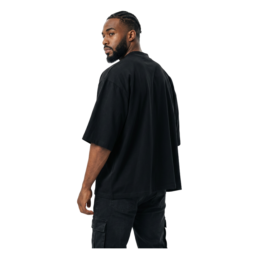 NILO Vision oversized black heavyweight cotton boxy t-shirt worn by a man, back view