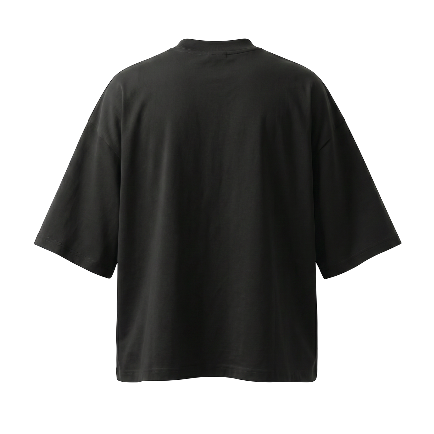 Back view of NILO Vision oversized boxy tee in heavyweight black cotton with a structured fit.