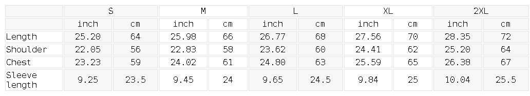 Size chart for Sequence Striped Polo Tee
